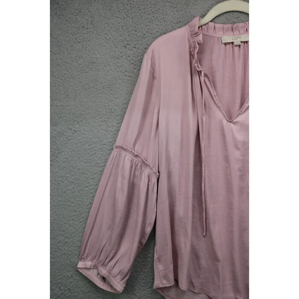 Loft Long Puff Sleeves Silky Tunic-Size Large-Rayon